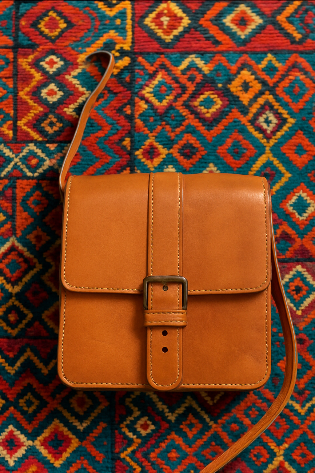 Sac carré à once en cuir brut dans une superbe couleur marron