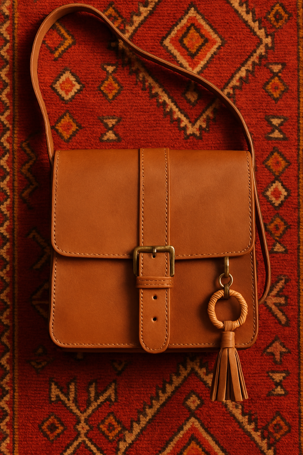 Sac carré à once en cuir brut dans une superbe couleur marron