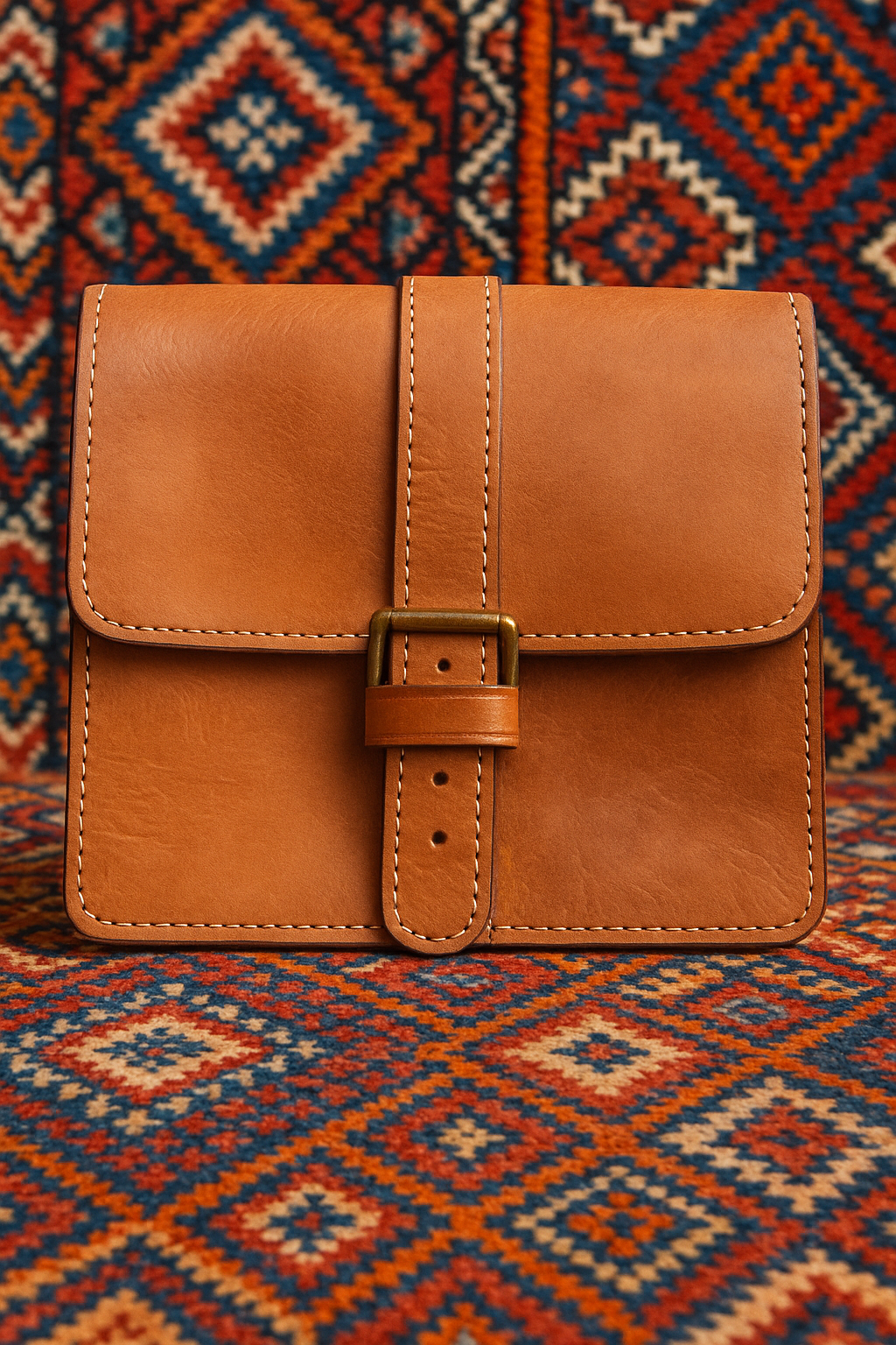 Sac carré à once en cuir brut dans une superbe couleur marron