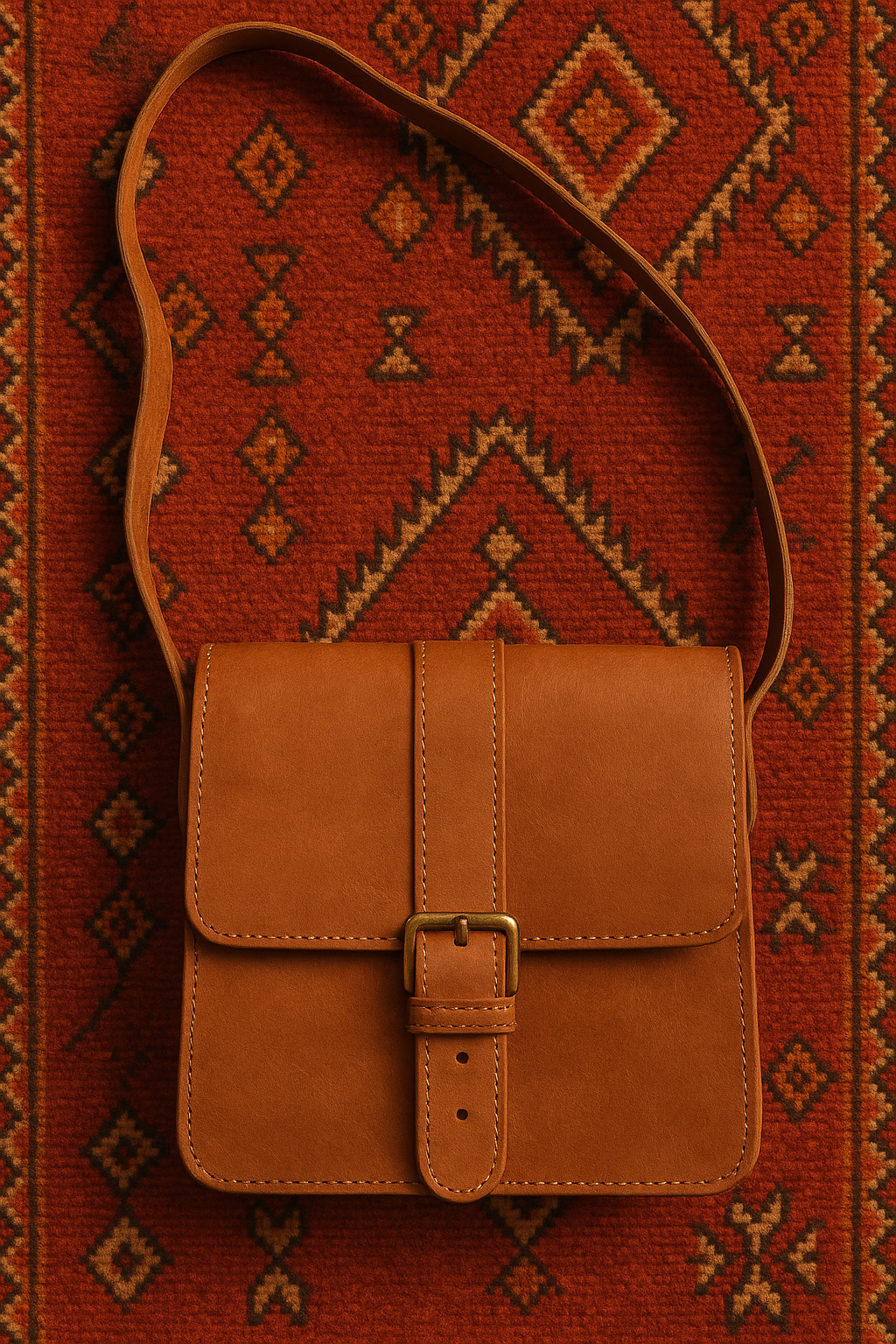 Sac carré à once en cuir brut dans une superbe couleur marron